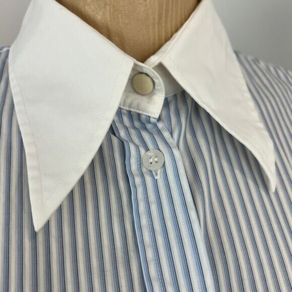 Dolce & Gabbana Women's 44 IT Medium US Blue White Button Up Shirt Top Preppy - Picture 7 of 16